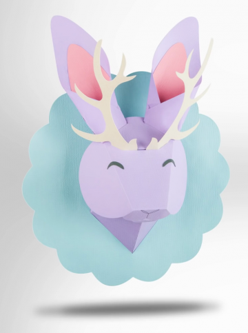 A cute papercraft animal head, made out of pastel cardstock.