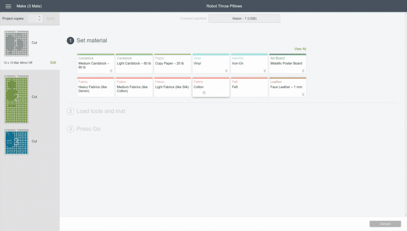 Setting your material in Design Space