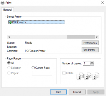 Select PDFCreator as your printer