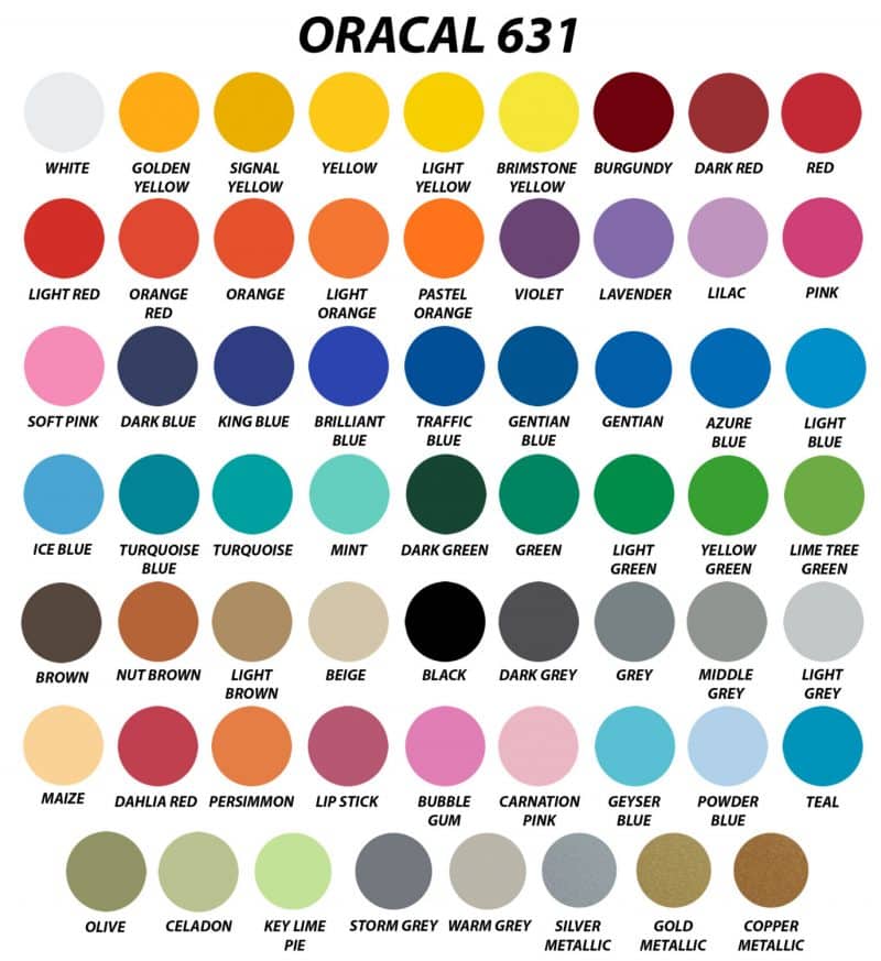 Array of all of the colors Oracal 631 is available in