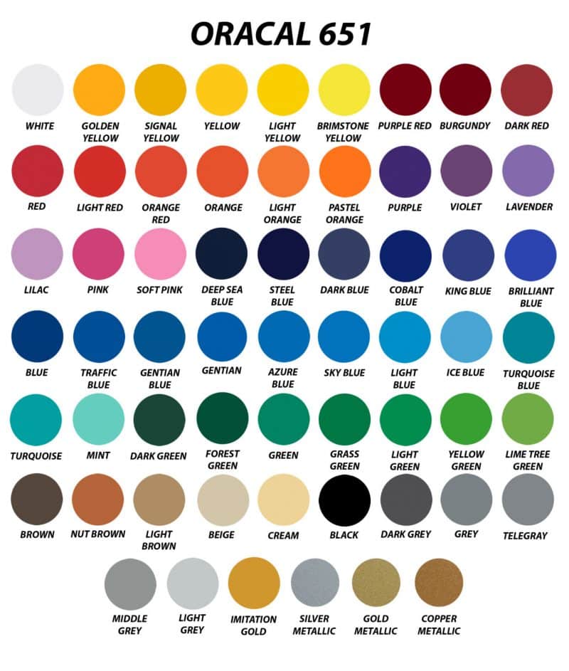 Array of all of the colors Oracal 651 is available in