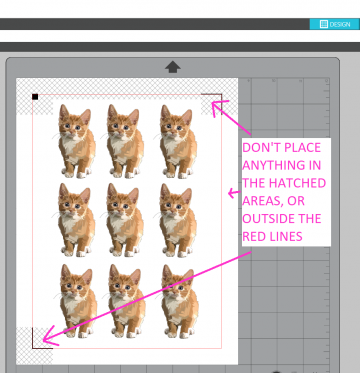Nine cat images are arranged in the white space, in Silhouette Studio