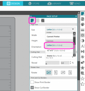 In Silhouette Studio, set page size to Letter.