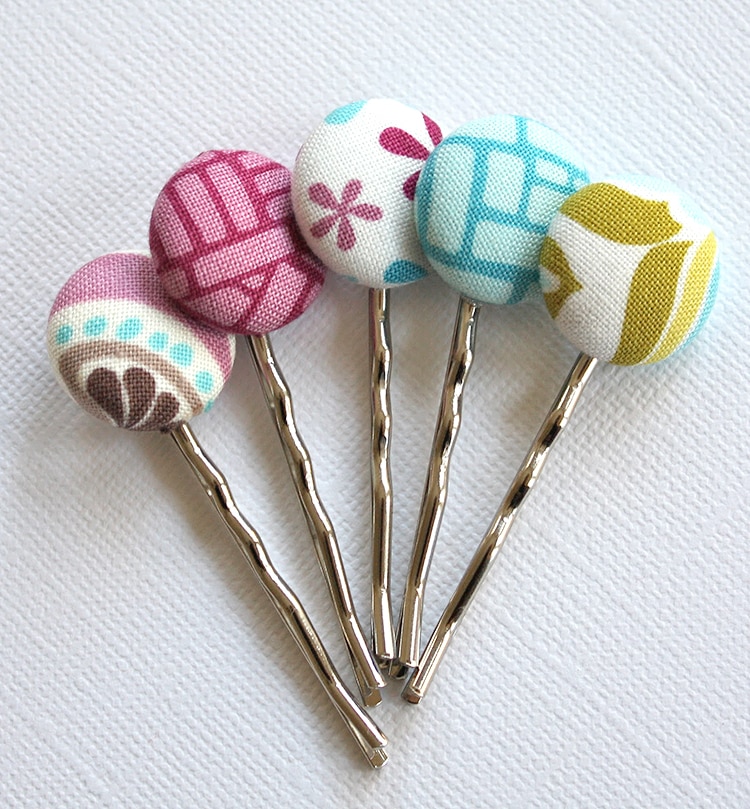 Nassen Fabric Covered Button Bobby or Hair Pin.