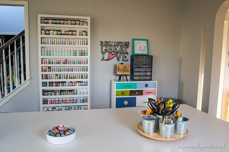 Giant door of paint in spacious craft room