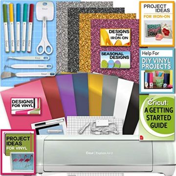 The best bundle for the Explore Air 2 comes with Cricut pens, 12 sheets of vinyl, a basic tool set, and helpful digital designs and guides.