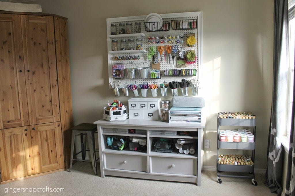 Amazing pegboard organization and hidden craft storage