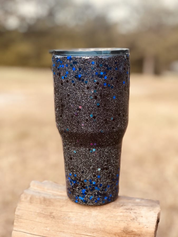 A glitter yeti cup, all finished with epoxy