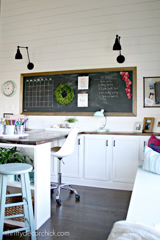 Chalkboard stretches across office hangout space