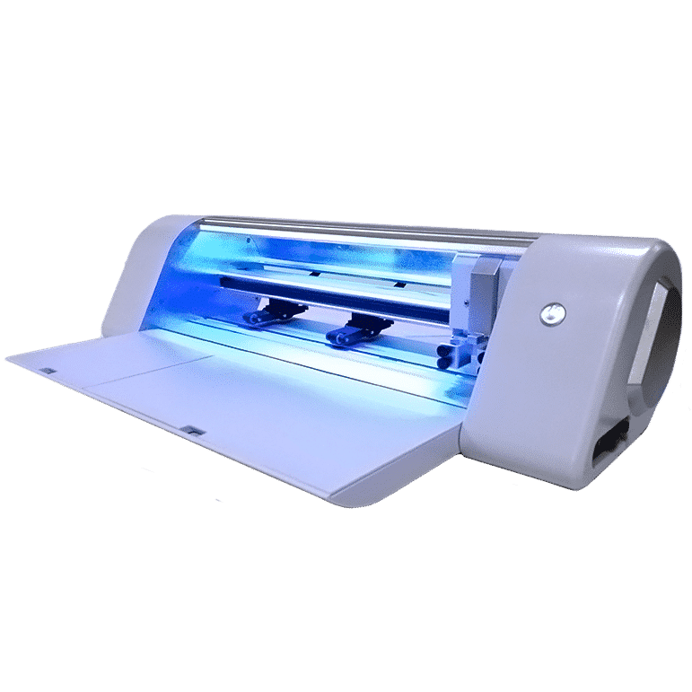 The KNK Force looks futuristic with a curved white design and blue LED-lit interior.