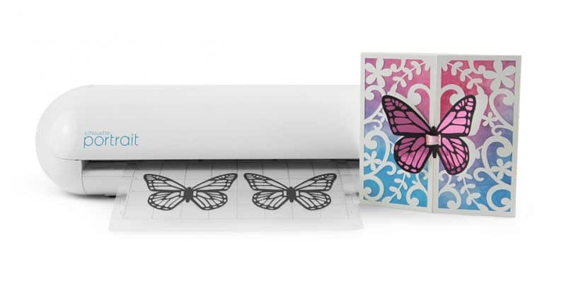 The Silhouette Portrait 2 prints butterfly decals for a pretty card